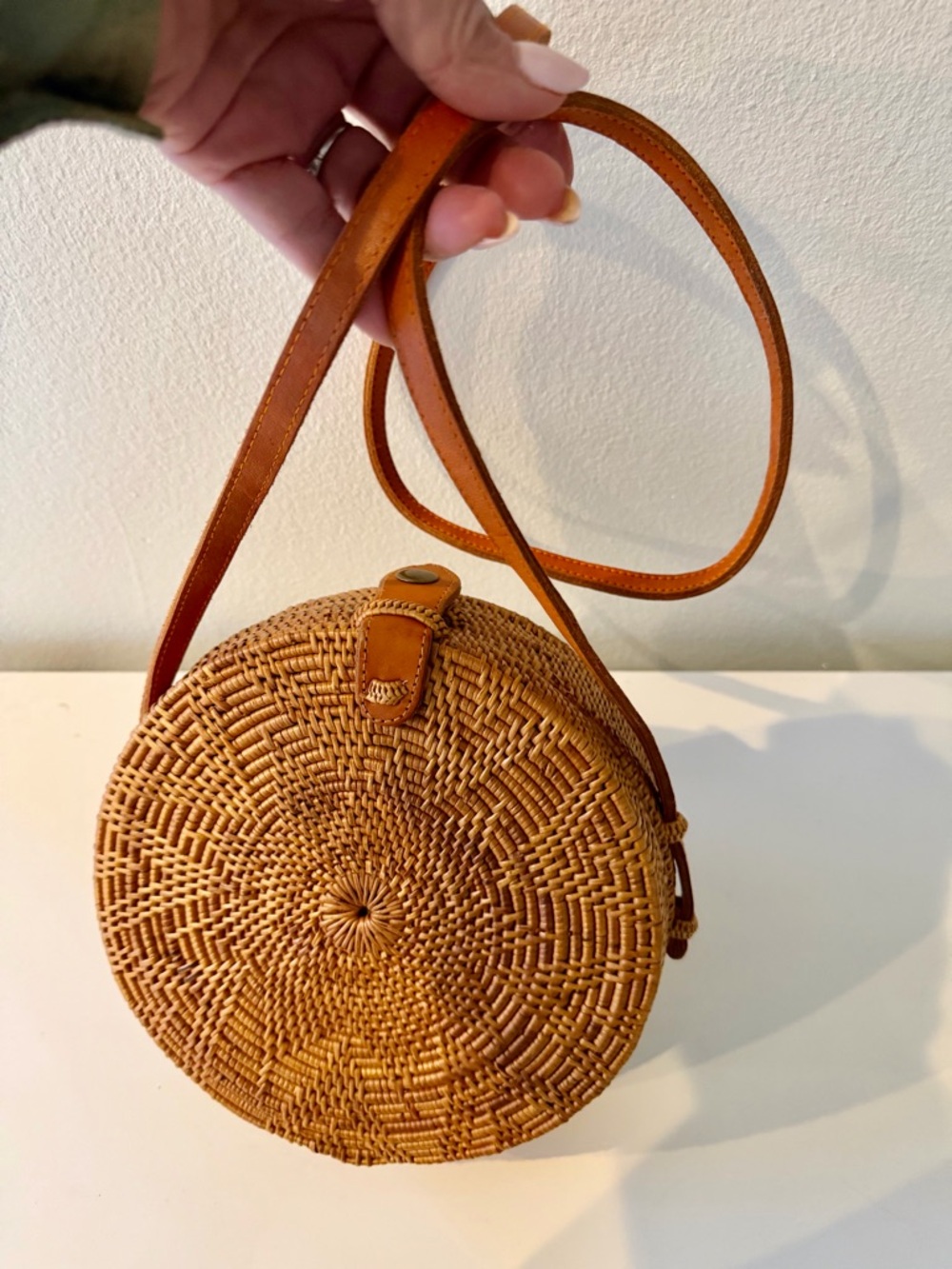 Bali Round Straw Crossbody Bag - Natural Straw - Picture 3 of 12